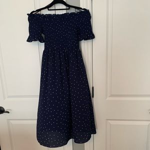 Navy and white pink blush maternity dress